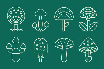 Medicinal mushrooms line icon set featuring various edible fungi for health and wellness applications