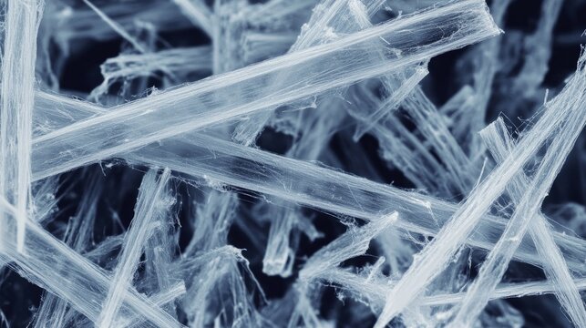 A close-up SEM image of needle-like crystals, revealing their intricate structure and sharp edges.