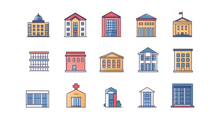Collection of Colorful Cartoon Building Facades