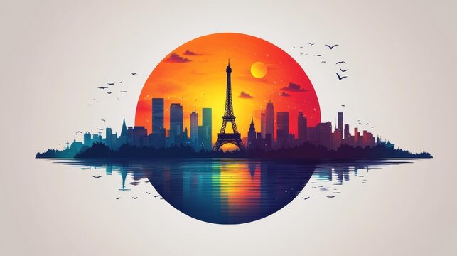 Paris Skyline Silhouette at Sunset Generative AI