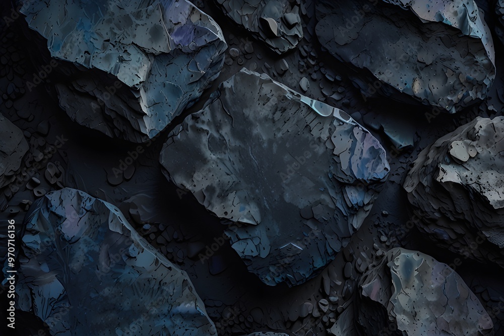 Wall mural charcoal gray to deep indigo gradient color rough grunge rock texture close-up background from gener