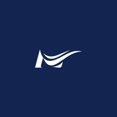 M logo with wave pattern. cool blue color