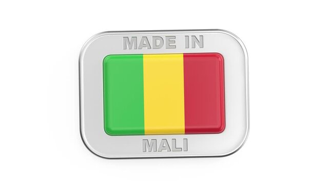 Made in Mali, silver badge with the national flag of Mali
