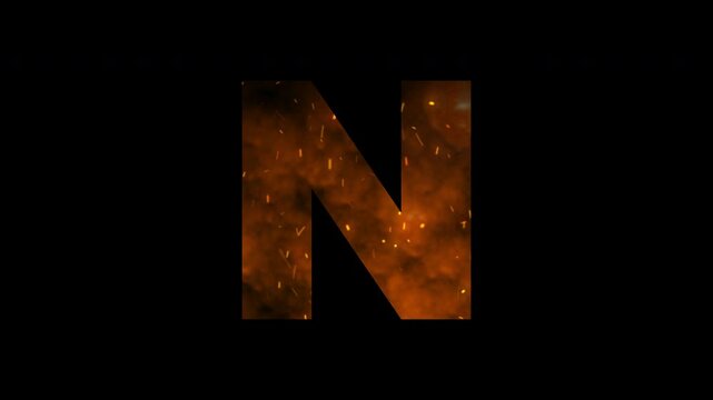 Fiery Sparks letter N. Seamless looping animation on black background