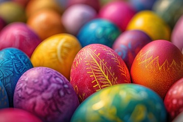 Fototapeta premium Colorful easter eggs in diverse tones and hues