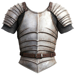 Medieval knight chest armor with metal plates and leather belt clipart on transparent background