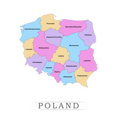 Poland administrative divisions. Poland  map illustration vector.