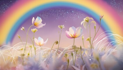 Obraz premium rainbow and flowers illustration