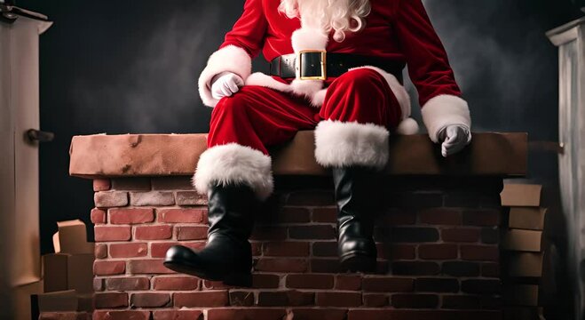 Santa Claus in the chimney at Christmas.