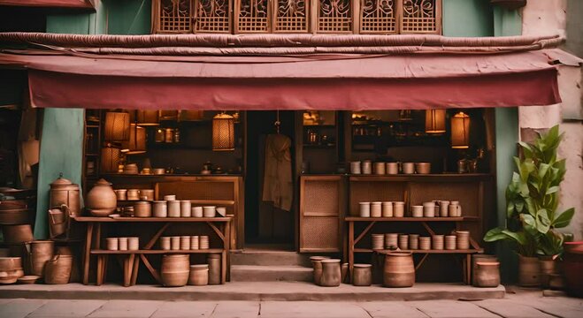 Inside a tea shop.