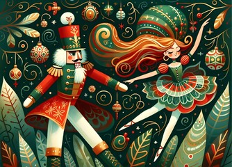 Fototapeta premium Nutcracker Festivo: Magia Navideña Ilustrada