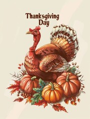 Fototapeta premium Thanksgiving Day decorations, white background.