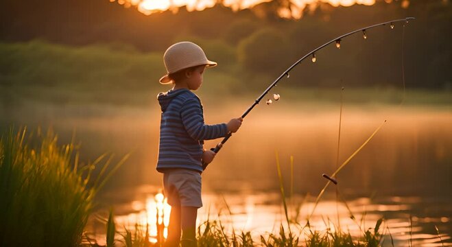 Boy fishing in the lake.