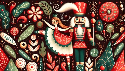 Obraz premium Nutcracker Festivo: Magia Navideña Ilustrada