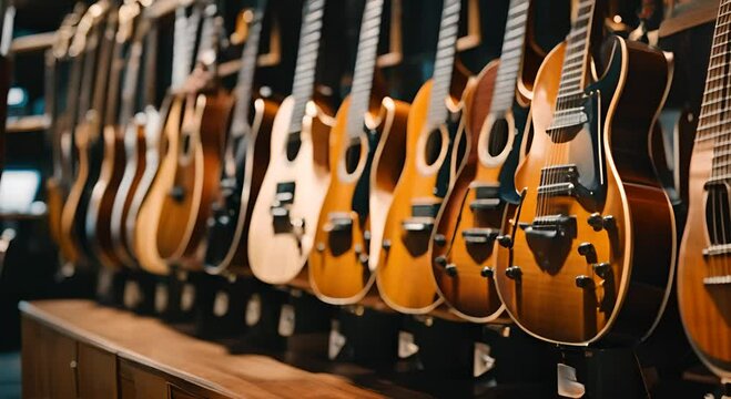Guitars in a guitar shop.