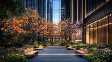 Obraz premium Modern Architectural Building with Serene Garden