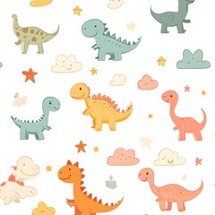 Cute Cartoon Dinosaurs Seamless Pattern