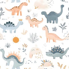 Cute Dinosaurs Seamless Pattern