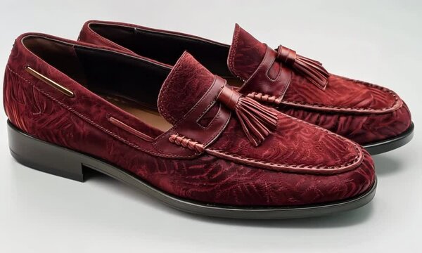 Pair of stylish loafers with tassels on white background, Video