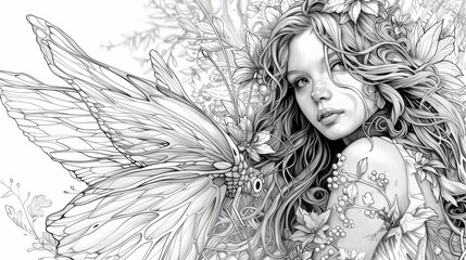 Fototapeta premium Explore the enchanting world of fairies with this captivating coloring book, featuring intricate illustrations that capture the magic and beauty of these mythical creatures.