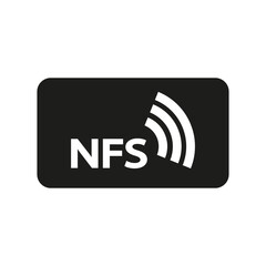NFS icon. Wireless signal symbol. NFC technology badge. Black rectangle design.