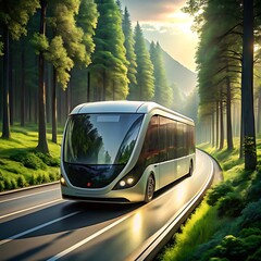 Obraz premium Futuristic technology abstract semi Truck. Digital Druck on highway road natural. Ai Generated