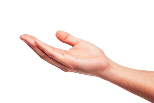 An open hand gesturing, symbolizing readiness and willingness to receive or give. Ideal for concepts of help and assistance.