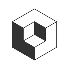Cube logo, geometric vector design. Black and white Box logotype company, trendy techno emblem in isometric 3D style.