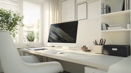 Fototapeta premium 160. Simple workspace with clean lines, neutral decor, and minimal accessories