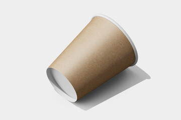 blank coffee latte brand eco-friendly takeout drink cup brown kraft textured paper realistic mockup design template 3d render illustration