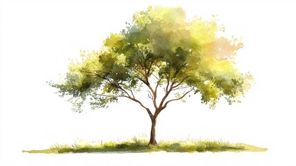 Fototapeta premium 4. Vector watercolor of tree side view isolated on white background for landscape and architecture drawing, elements for environment and garden, painting botanical for section. Artistic depiction of