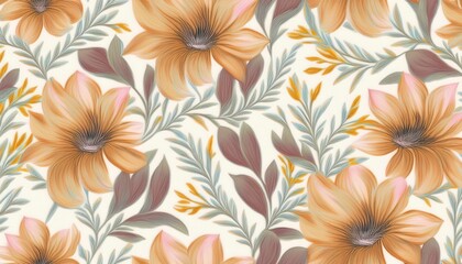 Seamless pattern with flowers. Delicate background for printing on fabric, wallpaper. Generated image