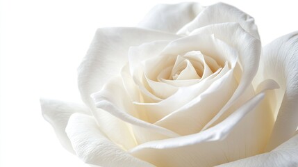 A close-up of an elegant white rose in bloom, isolated on a white background for a simple, timeless look.