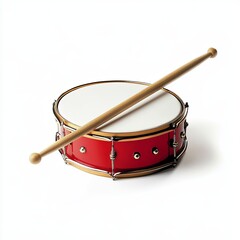 Red drum with drum sticks isolated on white background