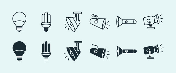 Fototapeta premium Various designs simple field and line stroke electric light or bulb icon set