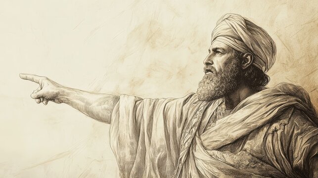 The Prophet’s Counsel: Ahab is Warned to Prepare for Ben-Hadad’s Return, 1 Kings Biblical Illustration, Bible Wall Art, Beige Background