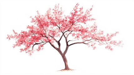 Obraz premium 20. Vector watercolor blooming flower tree side view isolated on white background for landscape and architecture drawing, elements for environment or and garden, Sakura trees for section. Elegant