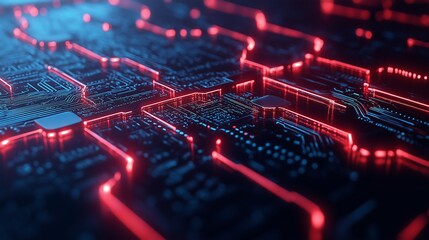 Abstract Digital Blockchain Data Streams . Vibrant digital blocks are linked by nodes in a conceptual blockchain network, representing data and connectivity