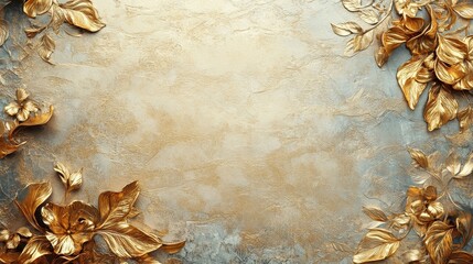 Elegant parchment design, gold leaf embellishments on the edges, retro style decorative borders, intricate details, perfect for luxury invitations, formal documents, and classic themed projects.