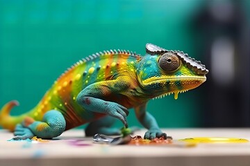 Fototapeta premium Vibrant Chameleon on Splash of Paint – Bold and Colorful Design