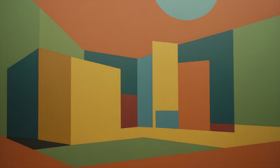 Abstract minimalist background with geometric shapes forming a room