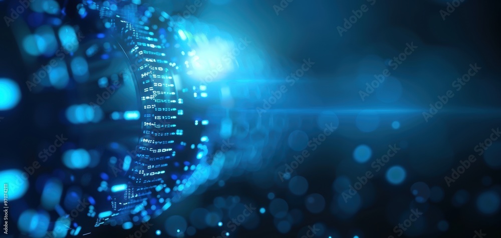 Aufkleber Abstract blue futuristic background with digital elements and glowing particles, perfect for technology and science themes.