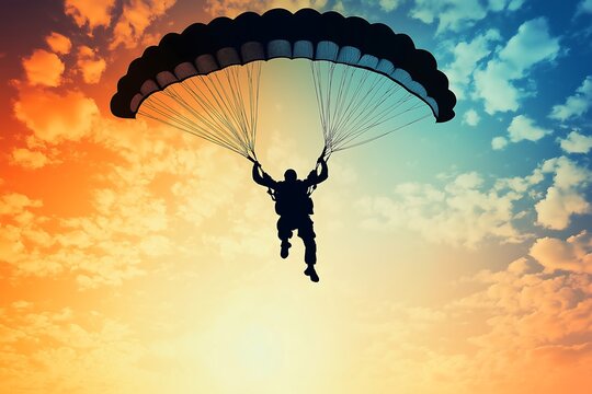 Silhouette skydiver parachutist landing