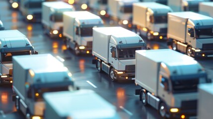 Delivery trucks ready for dispatch at distribution center for nationwide logistics. Concept Delivery Trucks