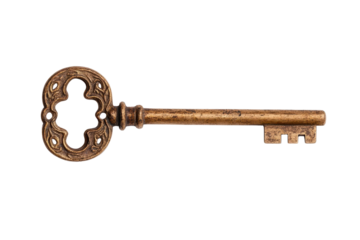 Vintage bronze key with intricate design, ideal for representing security, access, and unlocking potential.