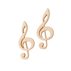 Naklejka premium Two elegant wooden treble clefs isolated on a transparent background, symbolizing music and creativity.