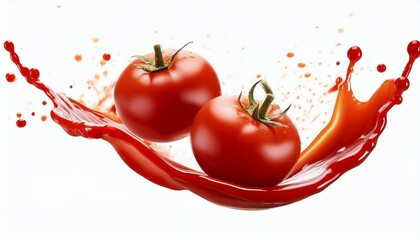 Tomato falling into sauce splash isolated on white. ai generated