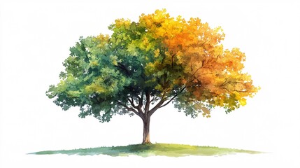 Fototapeta premium 2. Vector watercolor of tree side view isolated on white background for landscape and architecture drawing, elements for environment and garden, painting botanical for section. Vibrant tree with