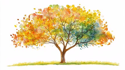 2. Vector watercolor of tree side view isolated on white background for landscape and architecture drawing, elements for environment and garden, painting botanical for section. Vibrant tree with