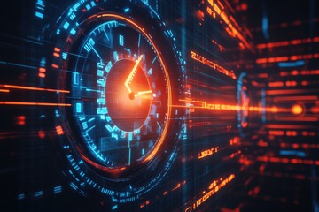Obraz premium future technology and time management concept clock and virtual screen time management concept